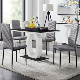 Furniturebox Lucia Valera 4 Seater Dining Set Black Gloss and Grey - Wilko - thumbnail 1