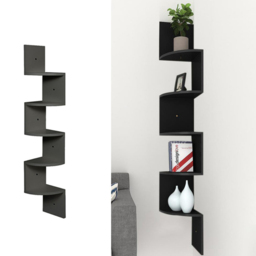 Living and Home 5 Tier Black Wooden Zigzag Floating Corner Shelves - Size: 19.5 x 19.5 x 122cm - Wilko - thumbnail 4