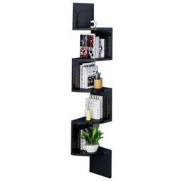 Living and Home 5 Tier Black Wooden Zigzag Floating Corner Shelves - Size: 19.5 x 19.5 x 122cm - Wilko - thumbnail 3