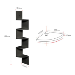 Living and Home 5 Tier Black Wooden Zigzag Floating Corner Shelves - Size: 19.5 x 19.5 x 122cm - Wilko - thumbnail 6