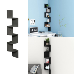 Living and Home 5 Tier Black Wooden Zigzag Floating Corner Shelves - Size: 19.5 x 19.5 x 122cm - Wilko - thumbnail 5