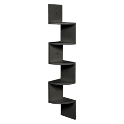 Living and Home 5 Tier Black Wooden Zigzag Floating Corner Shelves - Size: 19.5 x 19.5 x 122cm - Wilko - thumbnail 1