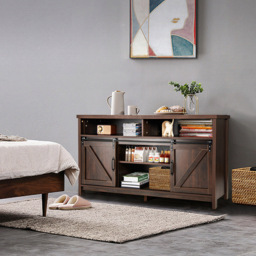 Costway Sliding Door Farmhouse Dark Brown TV Unit - Size: 150 x 40 x 74cm - Wilko - thumbnail 4