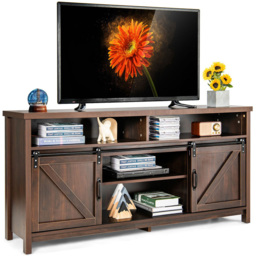 Costway Sliding Door Farmhouse Dark Brown TV Unit - Size: 150 x 40 x 74cm - Wilko - thumbnail 3