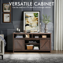 Costway Sliding Door Farmhouse Dark Brown TV Unit - Size: 150 x 40 x 74cm - Wilko - thumbnail 5