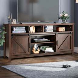 Costway Sliding Door Farmhouse Dark Brown TV Unit - Size: 150 x 40 x 74cm - Wilko - thumbnail 1