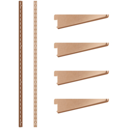 Rothley Polished Copper Twin Slot Shelving Kit 4.5 inch Brackets and 48 inch Uprights - Size: 135 x 7 x 11cm - Gold - Wilko