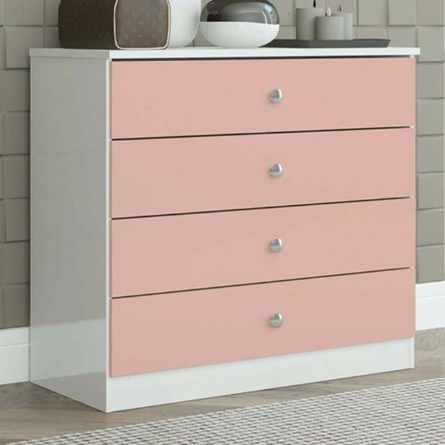 Seconique Denver 4 Drawer White and Pink Gloss Storage Chest - White/Pink Gloss - Wilko - image 1