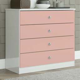 Seconique Denver 4 Drawer White and Pink Gloss Storage Chest - White/Pink Gloss - Wilko