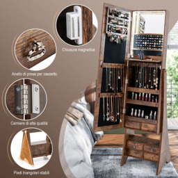 Costway Brown Standing Mirrored Jewellery Armoire - Wilko - thumbnail 5