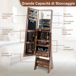 Costway Brown Standing Mirrored Jewellery Armoire - Wilko - thumbnail 6