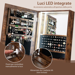 Costway Brown Standing Mirrored Jewellery Armoire - Wilko - thumbnail 7