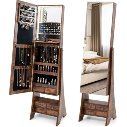 Costway Brown Standing Mirrored Jewellery Armoire - Wilko - thumbnail 4
