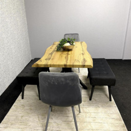Portland 6 Seater Grey and Black Dining Table Set with Velvet Chairs and Wooden Benches - Multi - Wilko - thumbnail 7