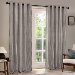 Yard Hebden Grey Striped Cotton Eyelet Curtains 168 x 229cm - Size: 229 x 168 x 1cm - Wilko