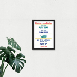 Artery8 Colourful Funny Bathroom Toilet Rules Sign Framed Wall Art Print 21 x 29.7cm - Size: 32.3 x 23.4 x 1.5cm - Blue - Wilko - thumbnail 4