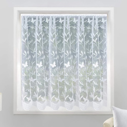 Tyrone Textiles Hawaii Trailing Leaf and Butterfly Pocket Header Net Curtain 500 x 160cm - White - Wilko