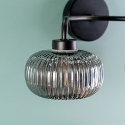 ValueLights Amaia Matt Black 2 Way Smoked Ribbed Glass LED Wall Light 2 Pack - Wilko - thumbnail 6