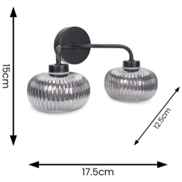ValueLights Amaia Matt Black 2 Way Smoked Ribbed Glass LED Wall Light 2 Pack - Wilko - thumbnail 7