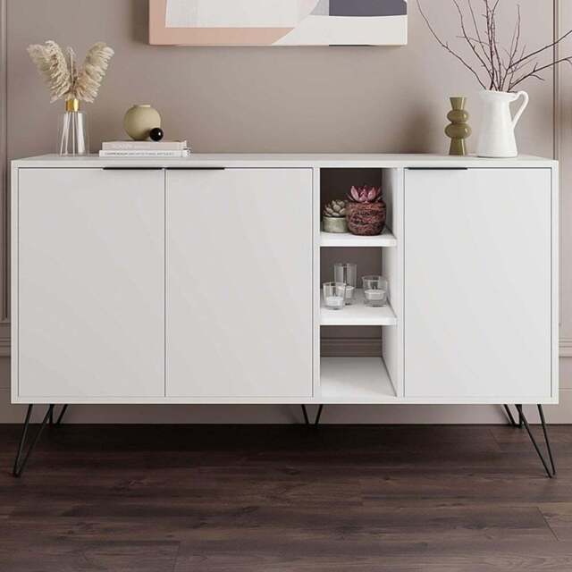 Decortie Clara 2 Door 3 Shelf White Sideboard - Size: 83 x 142 x 35.6cm - Wilko - image 1