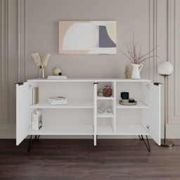 Decortie Clara 2 Door 3 Shelf White Sideboard - Size: 83 x 142 x 35.6cm - Wilko - thumbnail 4