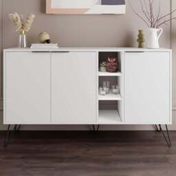 Decortie Clara 2 Door 3 Shelf White Sideboard - Size: 83 x 142 x 35.6cm - Wilko - thumbnail 1