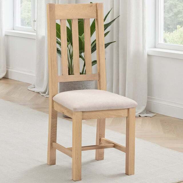 Seconique Windsor Sey of 2 Natural Oak and Oat Fabric Slatted Dining Chair - Size: Set of 2 - Natural Oak/Oat Fabric - Wilko - image 1
