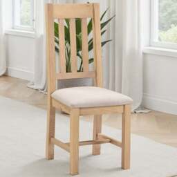 Seconique Windsor Sey of 2 Natural Oak and Oat Fabric Slatted Dining Chair - Size: Set of 2 - Natural Oak/Oat Fabric - Wilko