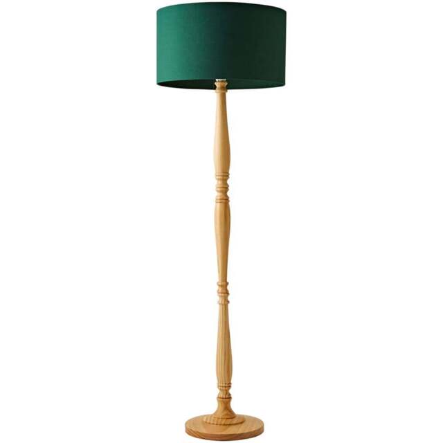 ValueLights Victoria Green Fabric Drum Shade Light Wood Traditional Stem LED Floor Lamp - Size: 157 x 45 x 45cm - Cream - Wilko - image 1
