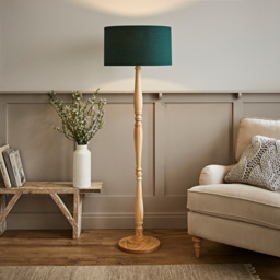 ValueLights Victoria Green Fabric Drum Shade Light Wood Traditional Stem LED Floor Lamp - Size: 157 x 45 x 45cm - Cream - Wilko - thumbnail 3