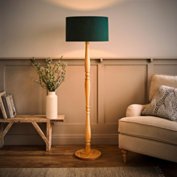 ValueLights Victoria Green Fabric Drum Shade Light Wood Traditional Stem LED Floor Lamp - Size: 157 x 45 x 45cm - Cream - Wilko - thumbnail 7