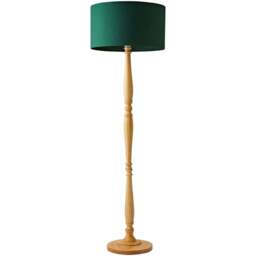 ValueLights Victoria Green Fabric Drum Shade Light Wood Traditional Stem LED Floor Lamp - Size: 157 x 45 x 45cm - Cream - Wilko