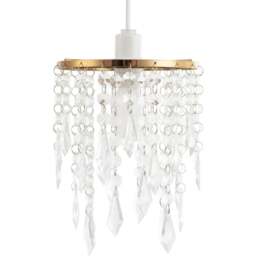 Happy Homewares Waterfall Design Gold Clear Acrylic Droplets and Beads Pendant Shade - Size: 22 x 16 x 16cm - Wilko