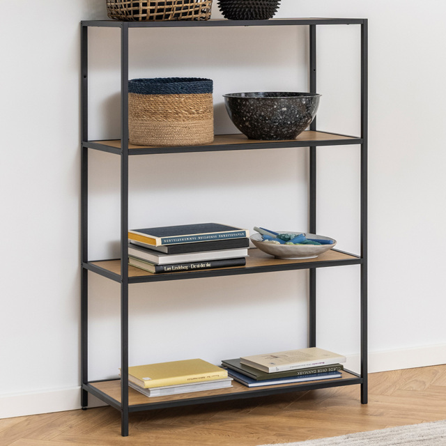 Florence Seaford 3 Shelf Oak and Black Metal Bookcase - Furniture To Go - Wilko - image 1