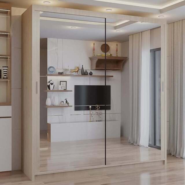 Sliding Wardrobes 4U 2 Sliding Door Oak Full Length Mirrored Wardrobe 90cm - Size: 2 Door - Brown - Wilko - image 1