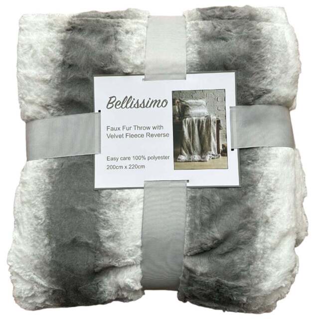Bellissimo Grey Faux Fur Throw 200 x 220cm - Wilko - image 1