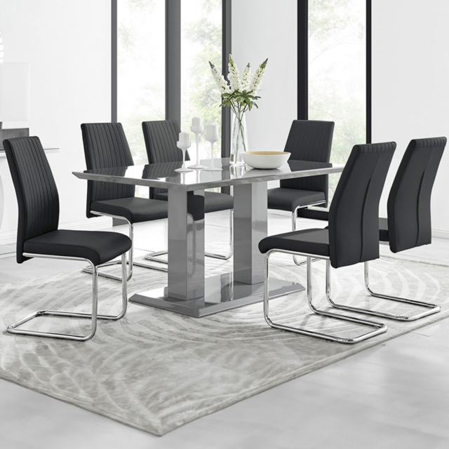 Furniturebox Molini Fontana 6 Seater Dining Set Grey Gloss Black and Chrome - Wilko - image 1
