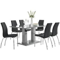 Furniturebox Molini Fontana 6 Seater Dining Set Grey Gloss Black and Chrome - Wilko - thumbnail 3
