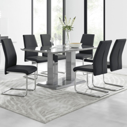 Furniturebox Molini Fontana 6 Seater Dining Set Grey Gloss Black and Chrome - Wilko - thumbnail 1