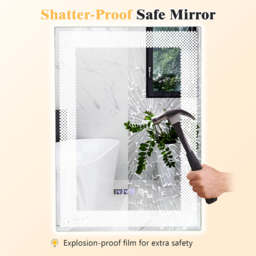 Costway 3 Colour LED Wall Mounted Anti-Fog HD Vanity Mirror - Size: 81 x 62cm - Silver - Wilko - thumbnail 7