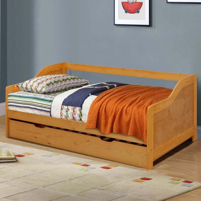 Comfy Living Single Caramel Wooden Bed with Trundle - Brown - Wilko - image 1