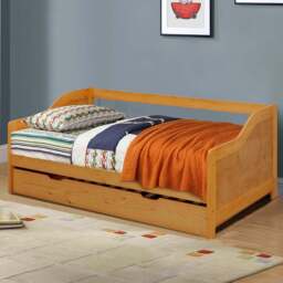 Comfy Living Single Caramel Wooden Bed with Trundle - Brown - Wilko - thumbnail 1