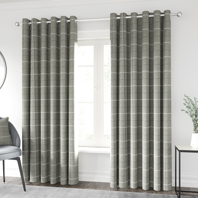 Helena Springfield Harper Woven Lined Silver Eyelet Curtains 168 x 183cm - Size: W 168 x D 183cm - Wilko - image 1