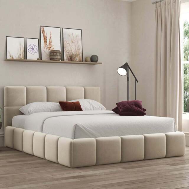DS Living Ovella King Size Cream Cubed Bed Frame - Wilko - image 1