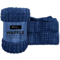 Velosso Navy Waffle Plush Throw 200 x 240cm - Size: 200 x 240 x 1cm - Wilko