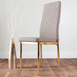 Furniturebox Valera Set of 6 Cappuccino and Gold Faux Leather Dining Chair - Brown - Wilko - thumbnail 1