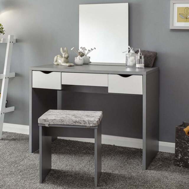 GFW Elizabeth 3 Drawer Grey Dressing Table Set with Mirror - Size: 49 x 100 x 129cm - Wilko - image 1