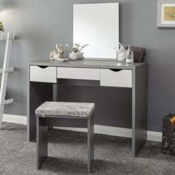 GFW Elizabeth 3 Drawer Grey Dressing Table Set with Mirror - Size: 49 x 100 x 129cm - Wilko - thumbnail 1