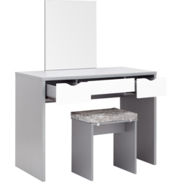 GFW Elizabeth 3 Drawer Grey Dressing Table Set with Mirror - Size: 49 x 100 x 129cm - Wilko - thumbnail 5