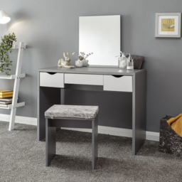 GFW Elizabeth 3 Drawer Grey Dressing Table Set with Mirror - Size: 49 x 100 x 129cm - Wilko - thumbnail 7
